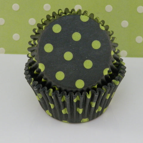 Black with Lime Green Hot Dots Cupcake Liners