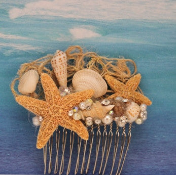 etsy bridal haor accessories star fish Starfish and Seashell with Pearls and Rhinestones Bridal Comb/ Beach T –  Christy Marie's