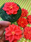Christmas Poinsettia Royal Icing Toppers (6)