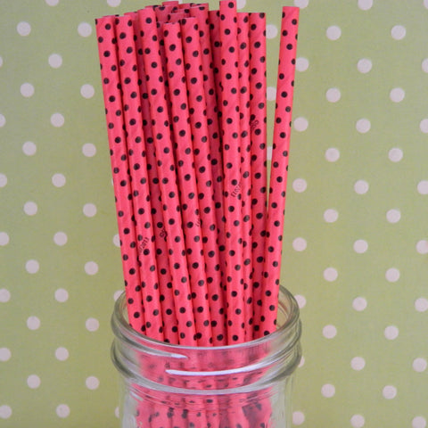 Red with Black Polka Dot Paper Straws