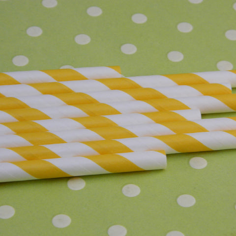 Yellow Striped Paper Straws with Flags