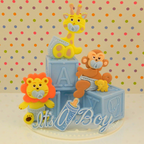 Safari Jungle Animals Baby Boy Cake Topper