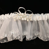 Beautifly White Garter with Pearlized Flower and Rhinestone Center