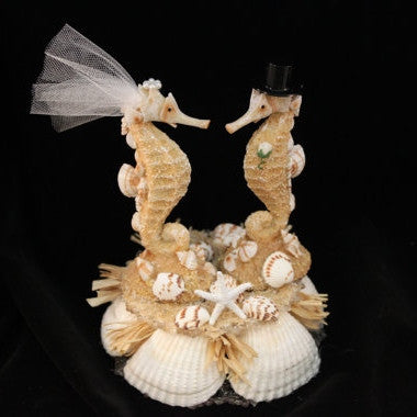 Sea Horse Beach Inspired Bride & Groom Cake Topper / Decoration / Cake Top / Shells