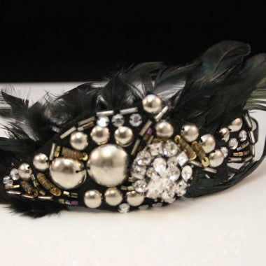 Black Feather Headband Peacock/ Bridal Headband/ Wedding