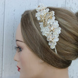 Gold and Ivory Starfish and Seahorse with Pearls and Sequins Bridal Headpiece