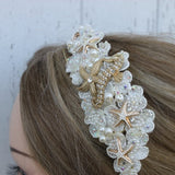 Gold and Ivory Starfish and Seahorse with Pearls and Sequins Bridal Headpiece