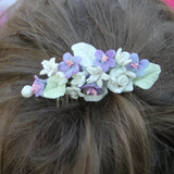 Purple and Ivory Flower Bridal Hair Comb