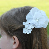 Bridal White Flower Hair Clip with Rhinestones