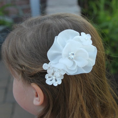 Bridal White Flower Hair Clip with Rhinestones
