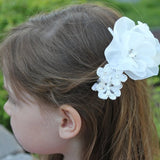 Bridal White Flower Hair Clip with Rhinestones