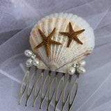 Iridescent Seashells with Starfish Comb/ Bridal Comb