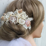 Iridescent Seashells with Floating Starfish and Fresh Water Pearls Bridal Hair Piece