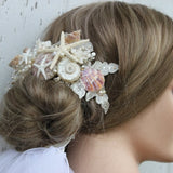 Iridescent Seashells with Floating Starfish and Fresh Water Pearls Bridal Hair Piece