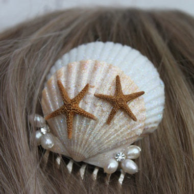 Iridescent Seashells with Starfish Comb/ Bridal Comb – Christy Marie's