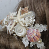 Iridescent Seashells with Floating Starfish and Fresh Water Pearls Bridal Hair Piece