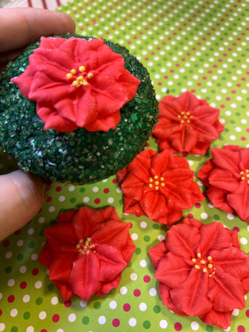 Christmas Poinsettia Royal Icing Toppers (6)