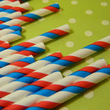 Red & Blue Striped Paper Straws w/ Flags
