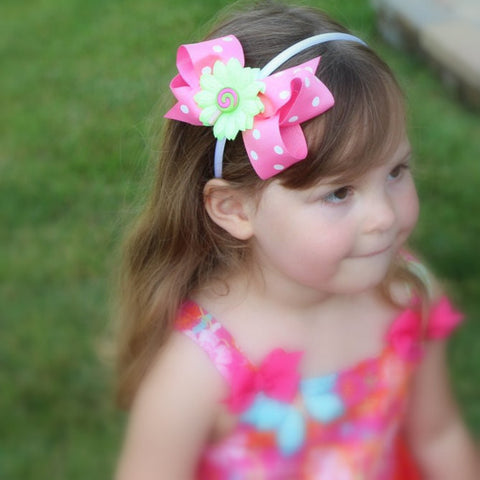 Pink and Green Swirl Lollypop White Headband