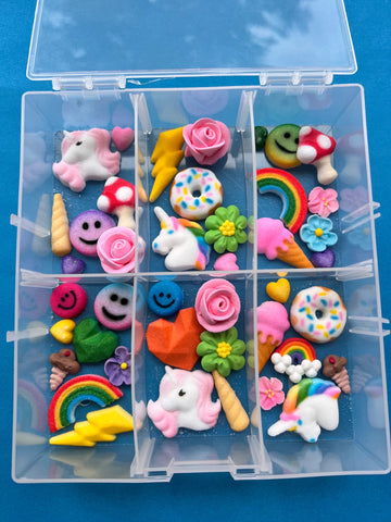 Unicorn Rainbow Edible Sugar and Icing Piece Set with Case