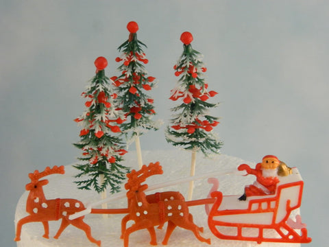 Vintage Santa with Reindeer and Christmas Trees Cake Topper