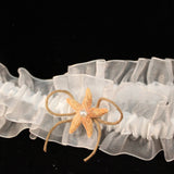 Starfish with Pearl Center and Burlap Bow White Garter